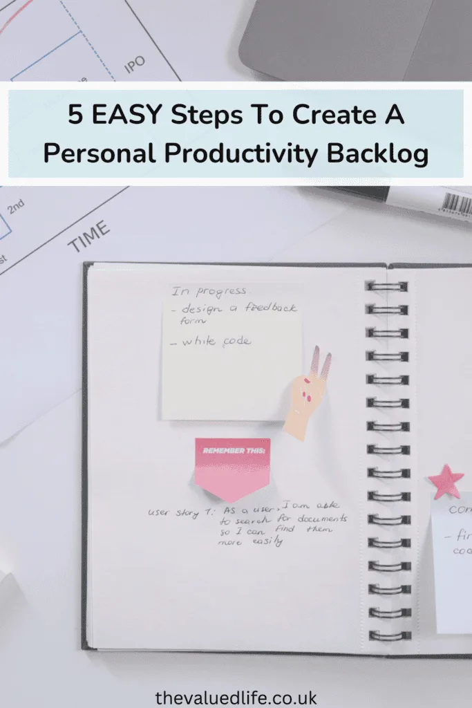 Open notebook with post-it notes and stickers inside of it to show a personal productivity backlog