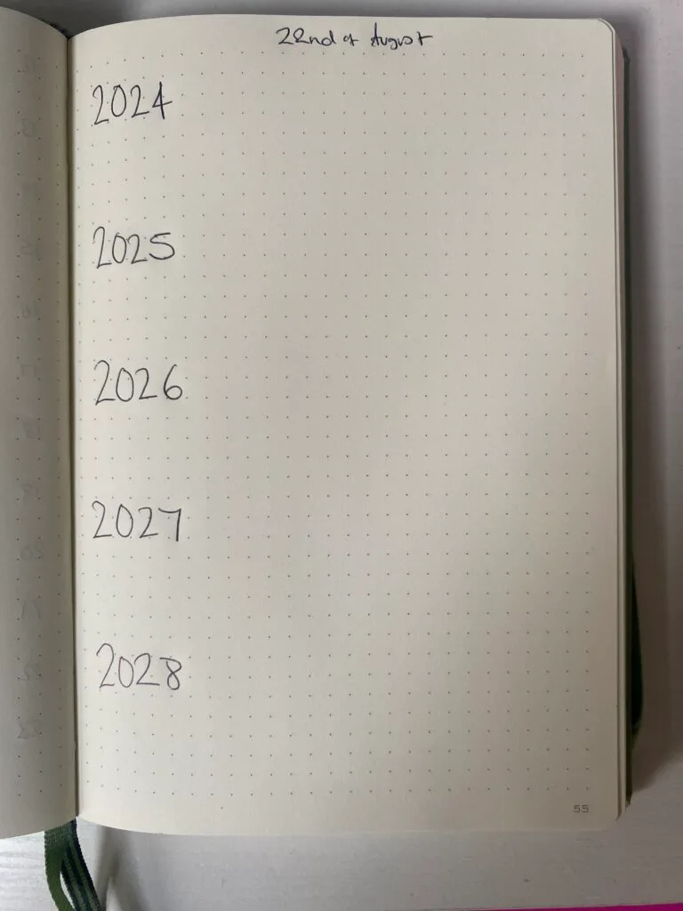 5 year one line a day bullet journal layout