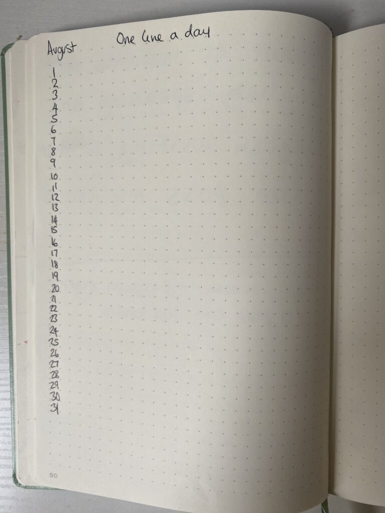 bullet journal one sentence a day single page layout